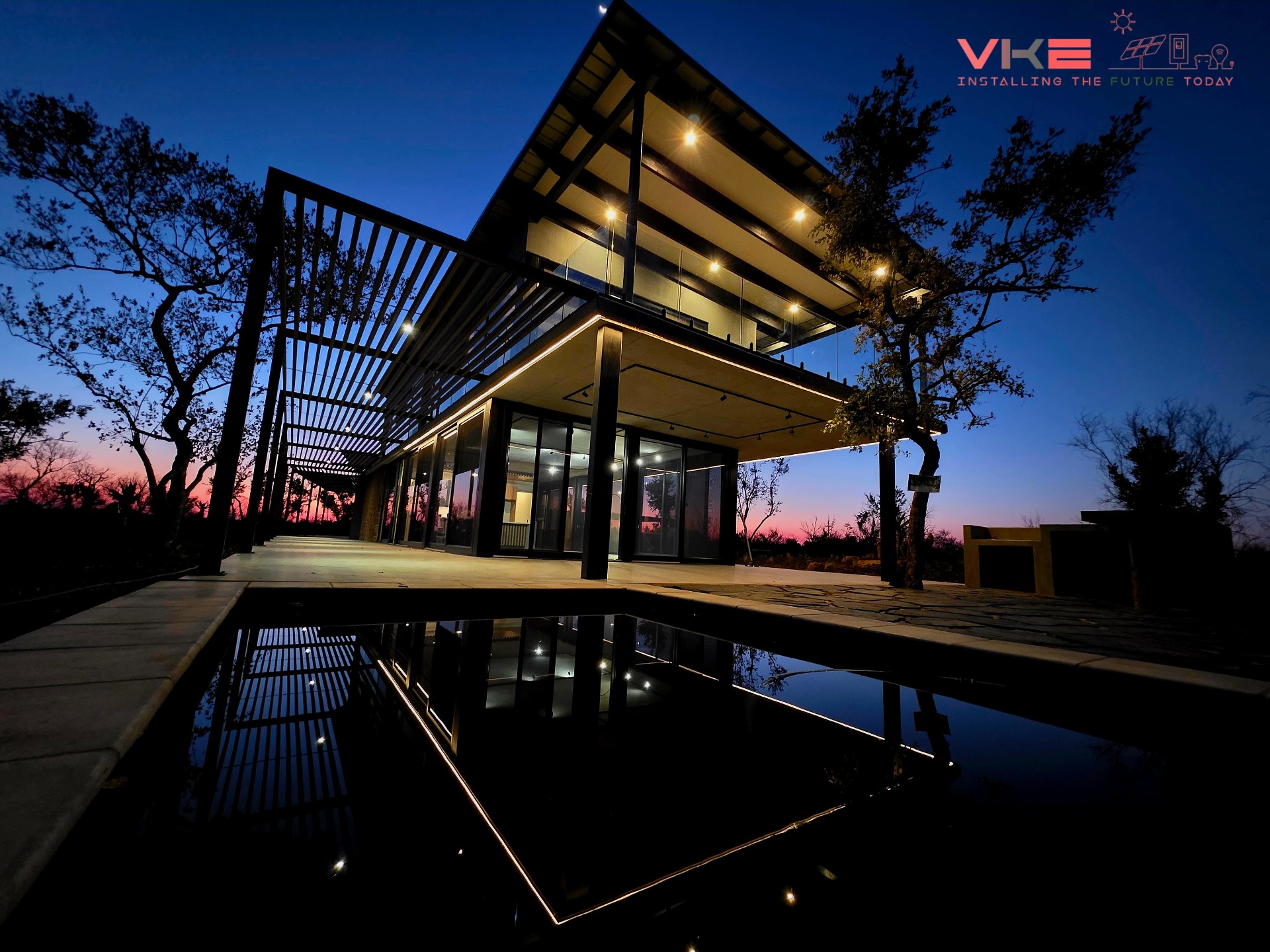 Solar home at dusk